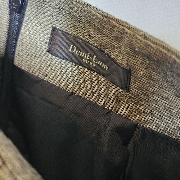 Demi-Luxe Beams Tan Wool Blend Midi Dark Academia Swing Skirt Size 38 Or Medium - Picture 3 of 7